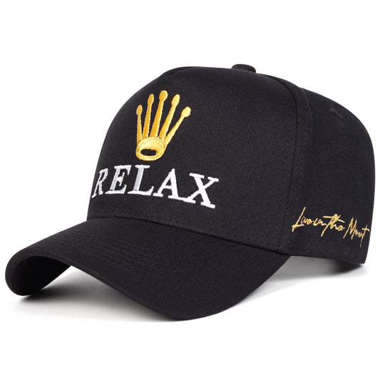 The RELAX Crown Embroidered Cap — Black