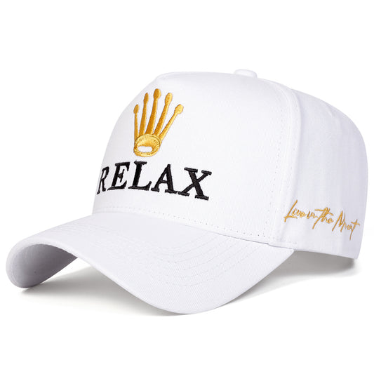 The RELAX Crown Embroidered Cap — White