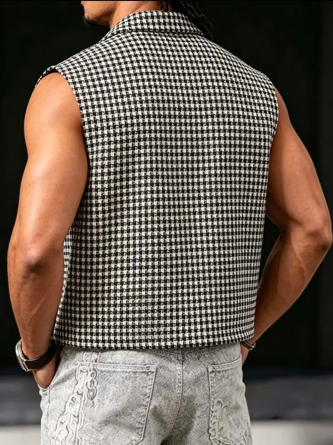The Houndstooth Vest with Lapel, back view