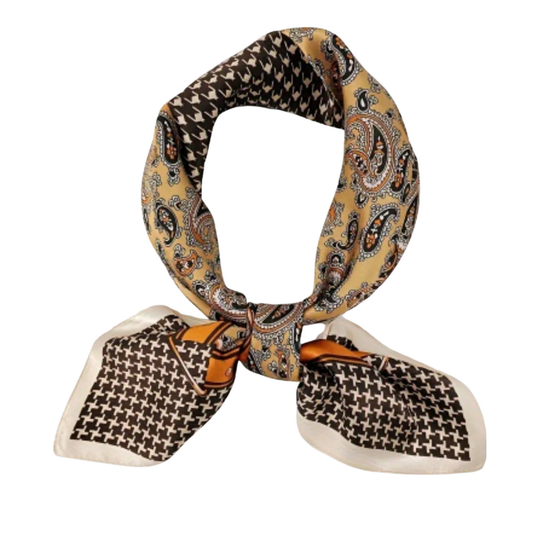 The Square Scarf — Coffee Paisley & Houndstooth