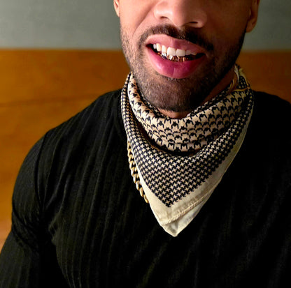 Paisley, Houndstooth, Multi-Pattern/Coffee Color Square Scarf