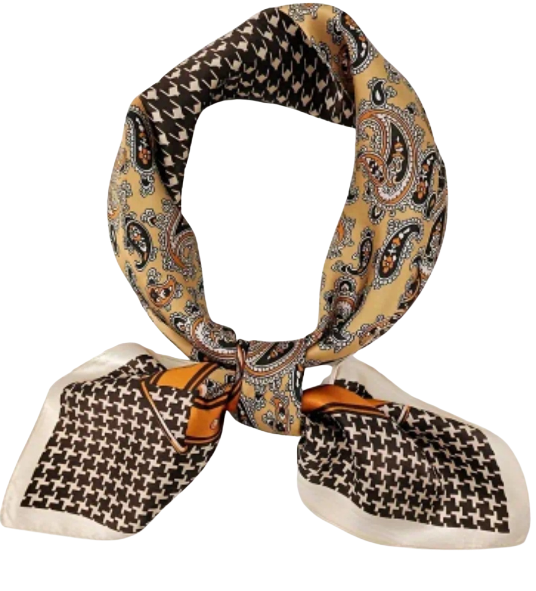 Paisley, Houndstooth, Multi-Pattern/Coffee Color Square Scarf