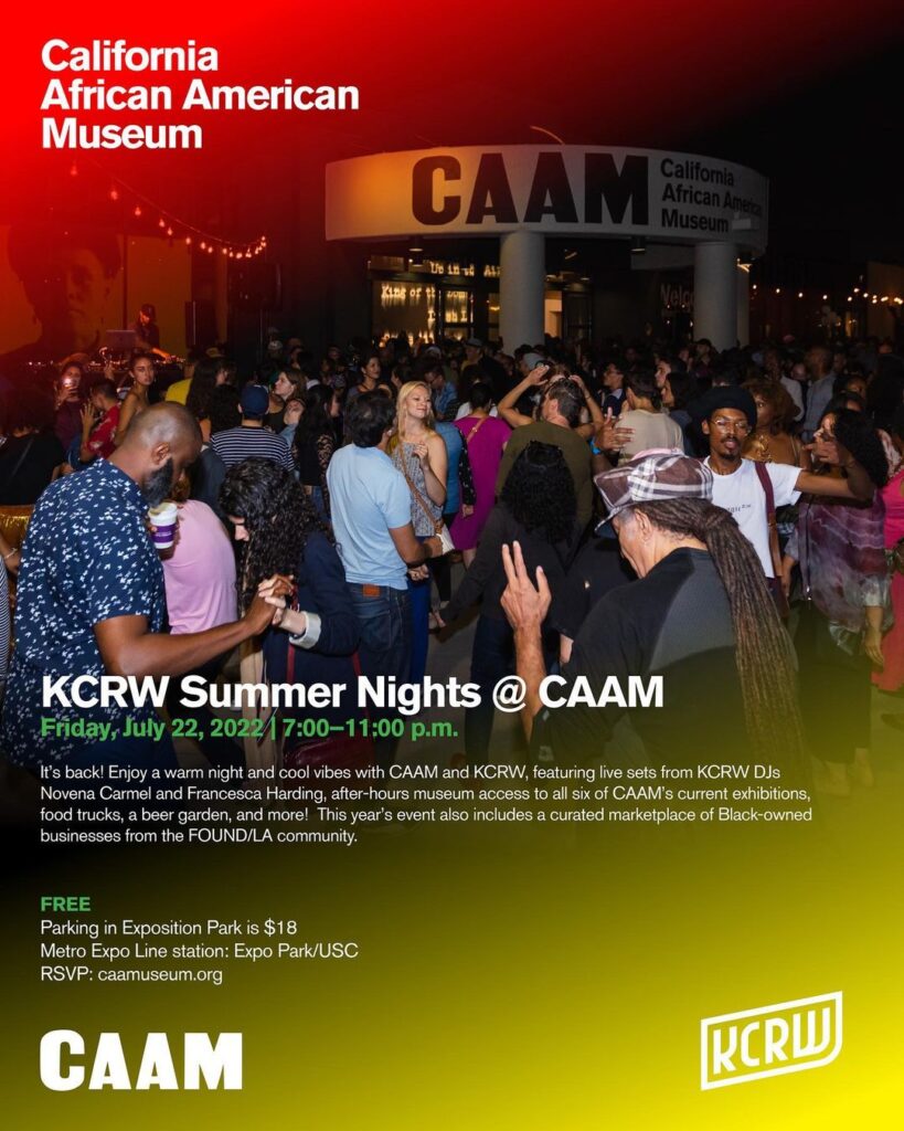 One week from today (7.22), enjoy a warm night and cool vibes with CAAM and @KCRW, featuring live sets from KCRW DJs @No…