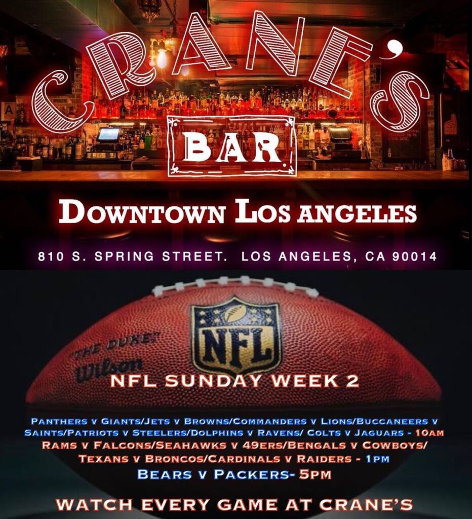 It’s Sunday!! We’re open! These are the games. Watch every NFL game at Crane’s. All season long. #nfl #football #nflsund…