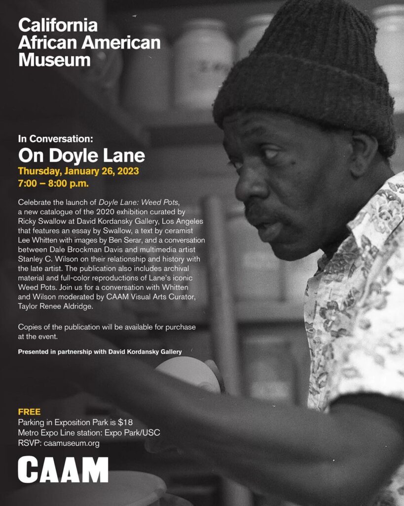 Join us this Thursday evening (1.26) from 7-8 pm to celebrate the launch of “Doyle Lane: Weed Pots,” a new catalogue of …